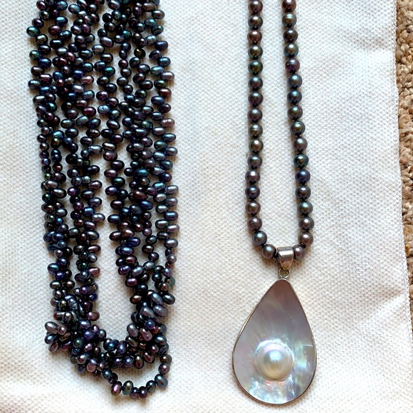 Dark Pearl Necklace Set - Picture 1 of 7